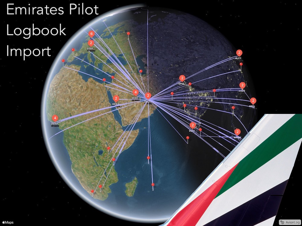 Emirates pilot logbook import into AvionLog app