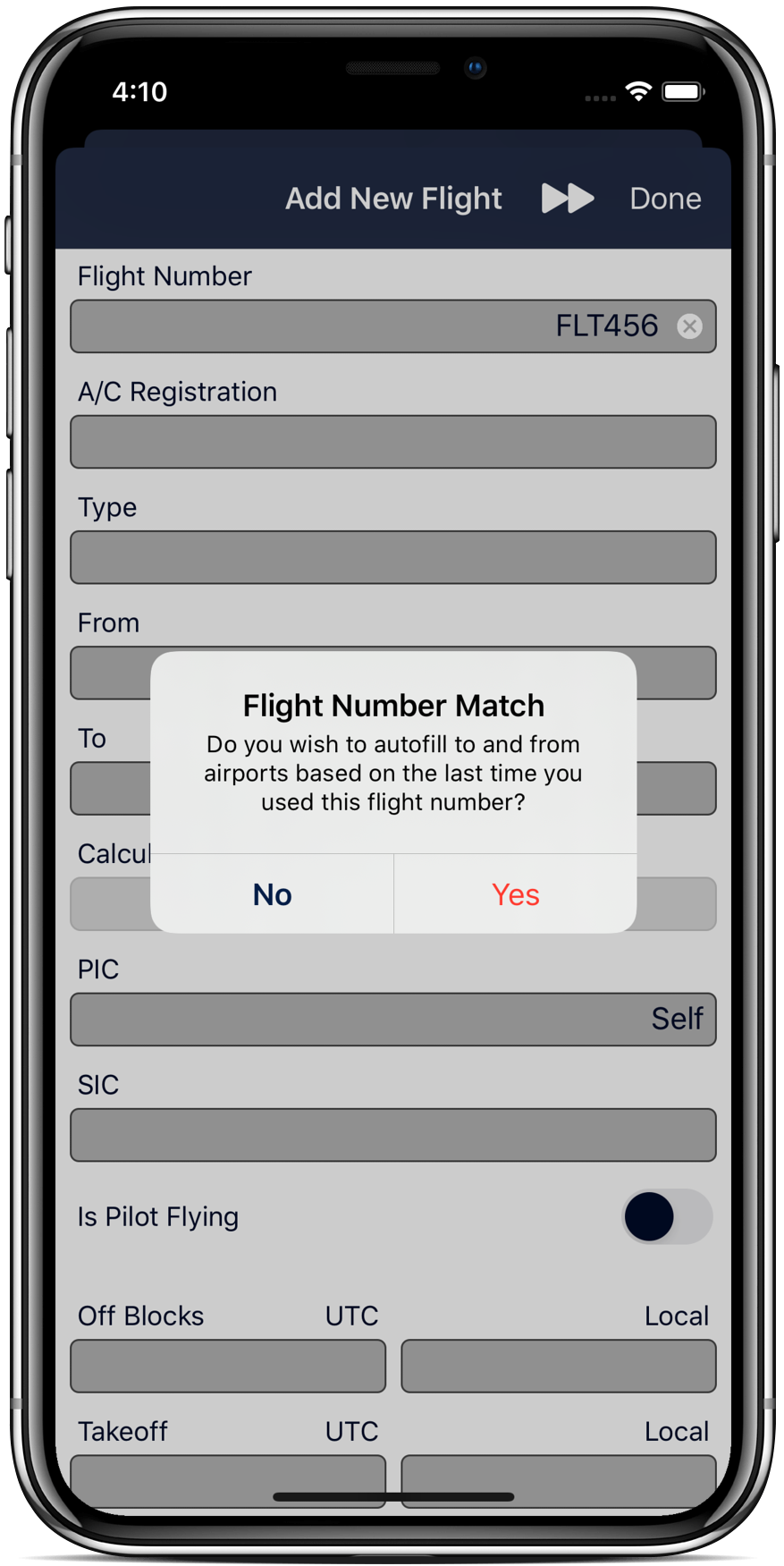 Flight number match makes flight logging faster.